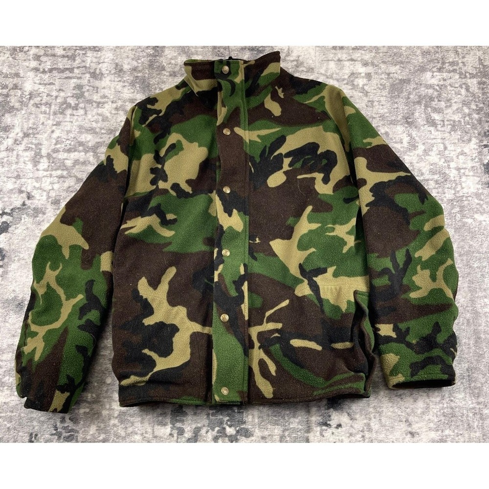 Vtg Cabelas Camo Gore-Tex Fleece Jacket Men Large Woodland Hunting Coat Outdoor